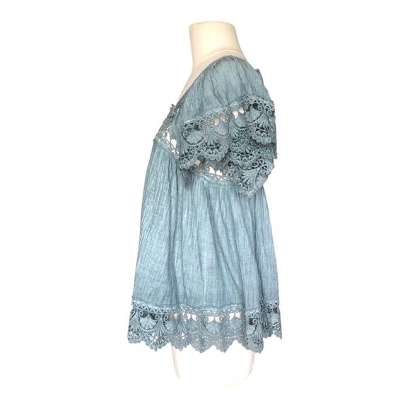 POL Square Neck Puff Sleeve Crochet Details Flowy Blouse Small NWOT - Picture 6 of 10